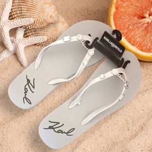 New Karl Lagerfeld Paris Grey Flip Flops Shoes Sandals Size 8